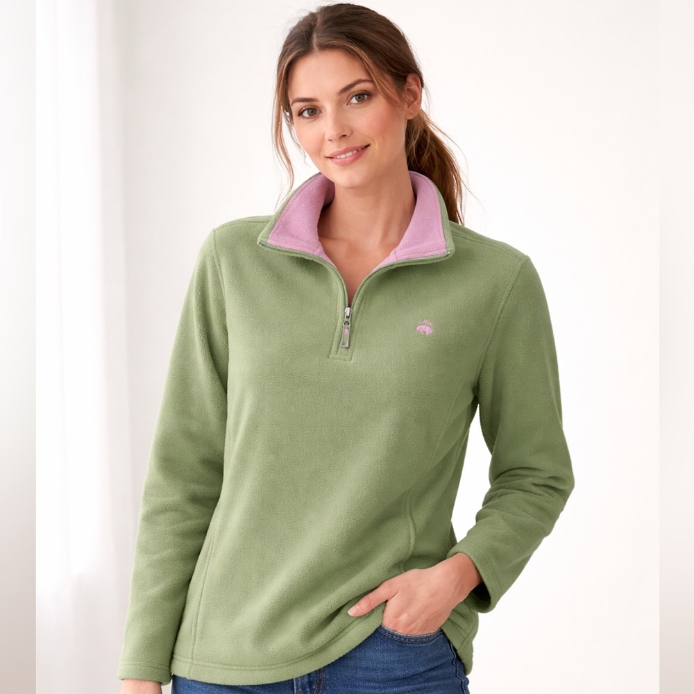 Brooks Brothers 346 Sage Green Fleece 1/4 Zip Pullover L